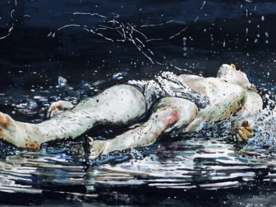 Andrea Saltini "Pescatore di uomini (ascensione di Pietro)", mixed media su tela 180x180cm