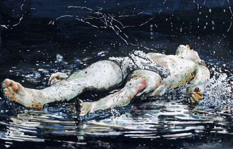 Andrea Saltini "Pescatore di uomini (ascensione di Pietro)", mixed media su tela 180x180cm