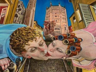 Enrico Robusti, Si mormora in città che la Maria Luigia sia vinta in petto da un segreto amor per il giovin principe di rimpetto, olio su tela, cm 120x100